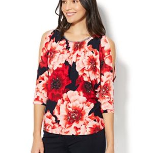 New York & Company Chain Trim Cold-Shoulder Blouse
